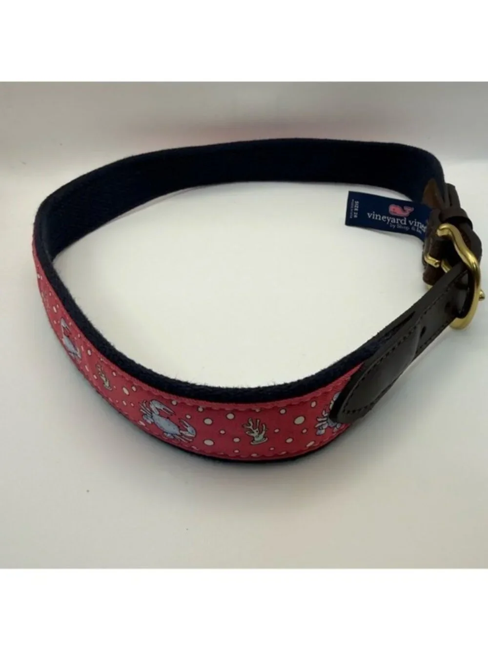 Vineyard Vines Pink Crab Print Canvas Leather Belt Size 28 Preppy Coastal
